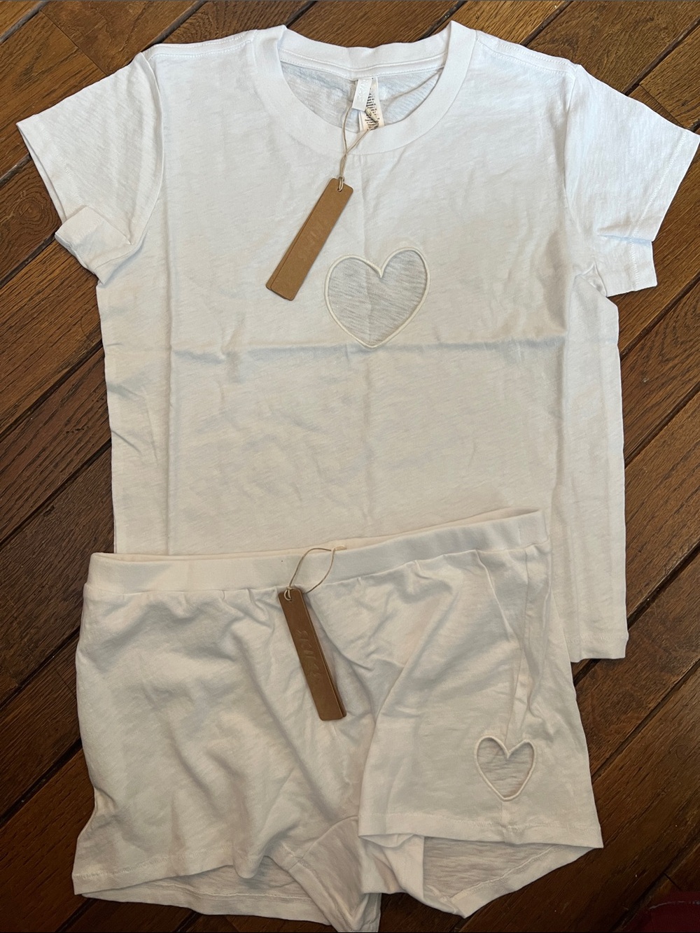 SKIMS White Heart Cut Out Matching Lounge Pajama Set Size Small NWT
